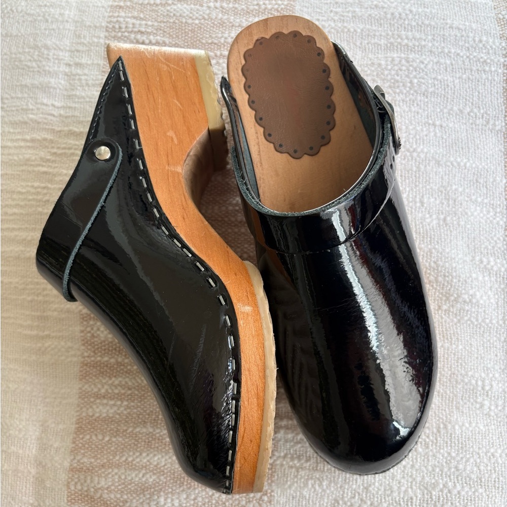 Black Patent Leather Clogs - Picture 2 of 2